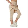 HOKOYI Modest Skirt with Leggings Attached for Women Workout Knee Length Swim Capri Pants with 2 Pockets kh m Khaki view 3