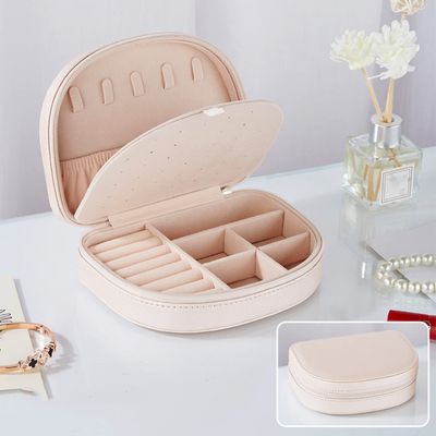 ArtsPavilion Travel Size Jewelry Box, Small Portable Seashell-Shaped Jewelry Case, 2 Layer Mini Jewelry Organizer in Leather, Earring Necklace Bracelet Ring Holder Box white
