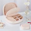 ArtsPavilion Travel Size Jewelry Box, Small Portable Seashell-Shaped Jewelry Case, 2 Layer Mini Jewelry Organizer in Leather, Earring Necklace Bracelet Ring Holder Box white view 1