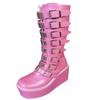 HINDOLA Women Platform Punk Goth Mid Calf Boots Chunky High Heel Round-Toe Back-Zip Knee High Motorcycle Booties Combat Boots view 1
