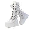 HINDOLA Women Platform Punk Goth Mid Calf Boots Chunky High Heel Round-Toe Back-Zip Knee High Motorcycle Booties Combat Boots view 1
