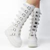 HINDOLA Women Platform Punk Goth Mid Calf Boots Chunky High Heel Round-Toe Back-Zip Knee High Motorcycle Booties Combat Boots view 3