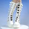 HINDOLA Women Platform Punk Goth Mid Calf Boots Chunky High Heel Round-Toe Back-Zip Knee High Motorcycle Booties Combat Boots view 4