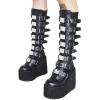 HINDOLA Womens Platform Punk Goth Mid Calf Boots Rivets Metal Decoration Back-Zip Knee High Motorcycle Booties Combat Boots view 1