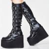HINDOLA Womens Platform Punk Goth Mid Calf Boots Rivets Metal Decoration Back-Zip Knee High Motorcycle Booties Combat Boots view 2