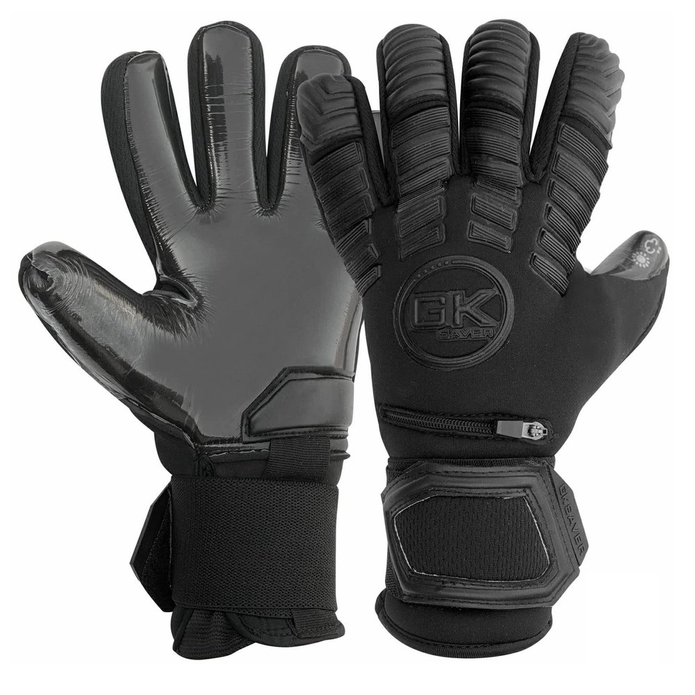 GK Saver Soccer Goalie Gloves Protech Super Black Professional Quality Removable fingersave Goalies Gloves Size 6-11 (Protech Blackout Size 8)