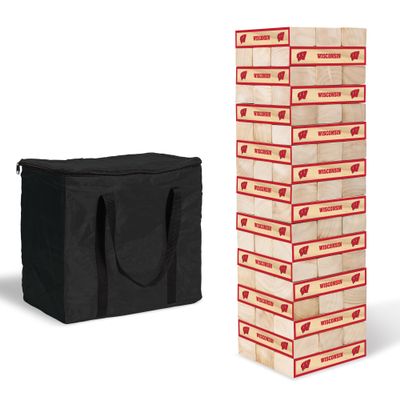 Wild Sports NCAA Wisconsin Badgers Giant Stacking Wooden Blocks  Tumbling Tower Classic Family Game Stacks Over 5 ft. High  Great Gift for Any College Football Fan!