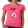 Couples Heart Ballons Cartoon Love Valentine's Women's T Shirt (3XL, Heliconia Pink) view 1