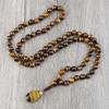 8mm Tiger Eye Stone Necklace Drop Pendant Handmade Knotted Irregular Hematite Beaded Necklaces Mala Jewelry 2S3G4 (Tiger Eye Stone) view 1
