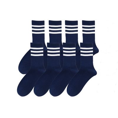 OGUOY 8 Pairs Striped Cute Socks Men's and Women's Spring and Summer Mid-tube Socks Sports High Waist Cotton Socks (8 Pairs Navy)
