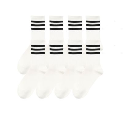 OGUOY 8 Pairs Striped Cute Socks Men's and Women's Spring and Summer Mid-tube Socks Sports High Waist Cotton Socks (8 Pairs White)