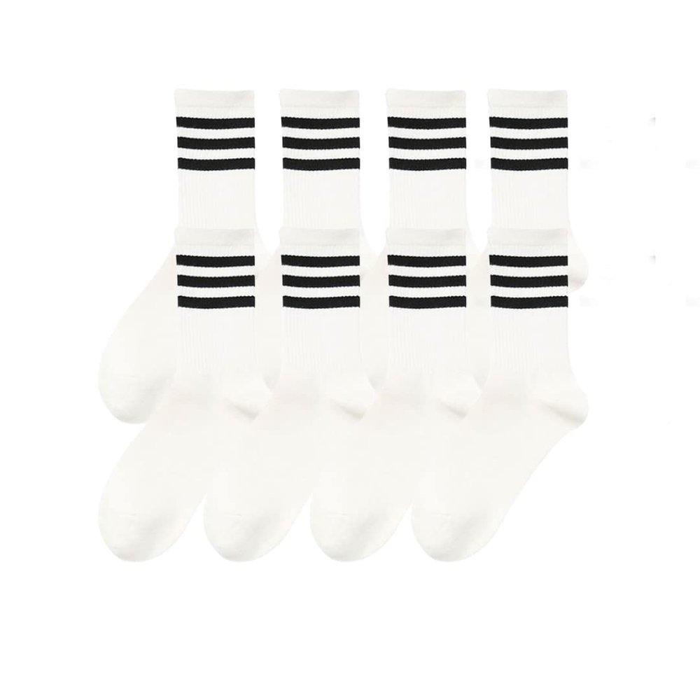 OGUOY 8 Pairs Striped Cute Socks Men's and Women's Spring and Summer Mid-tube Socks Sports High Waist Cotton Socks (8 Pairs White)