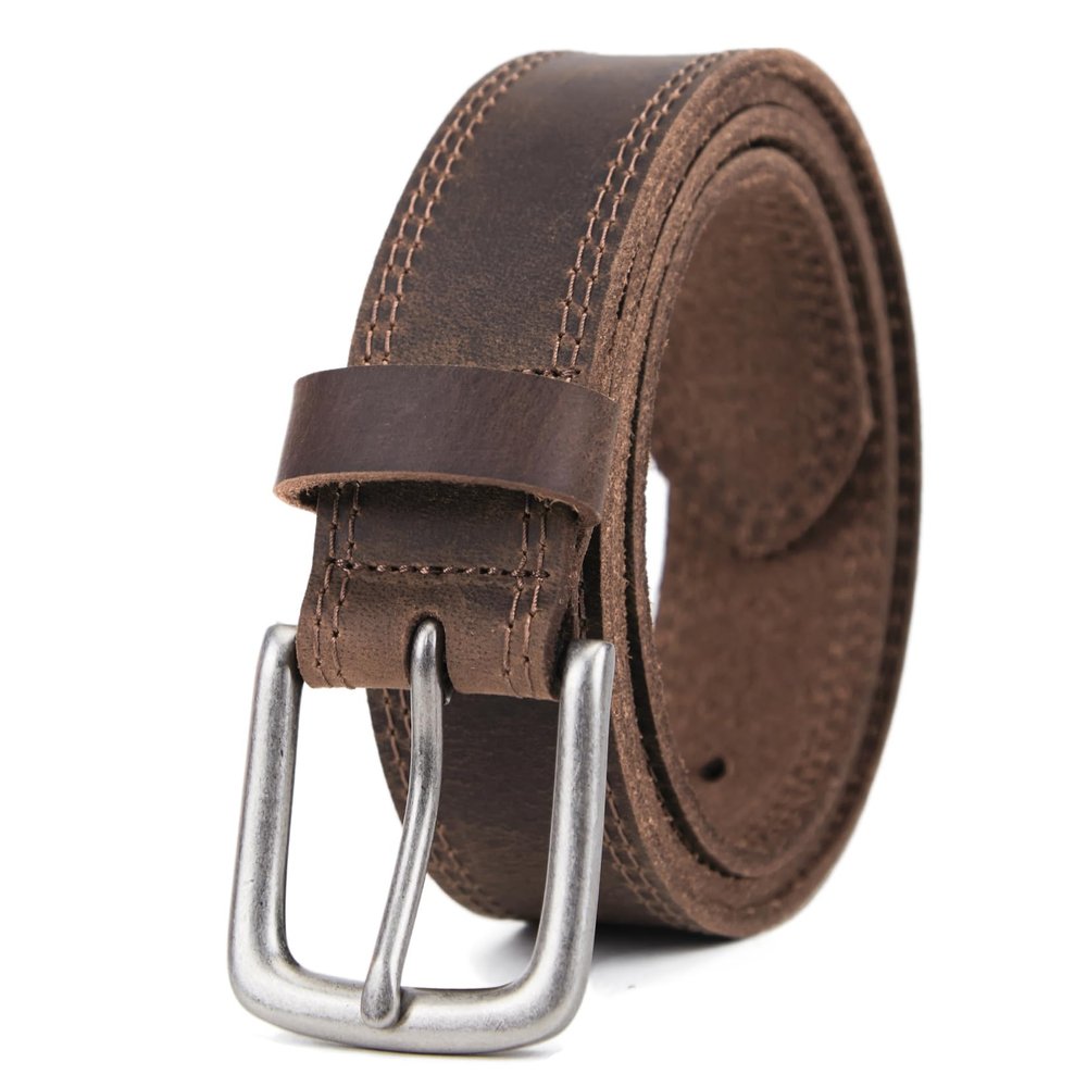 VATAN Men's Genuine Leather Casual Every Day Jeans Belts, Handmade Men Leather Belt with Gift Box (B-Bourbon Brown (Double Stitch), 32 (Waist 30))