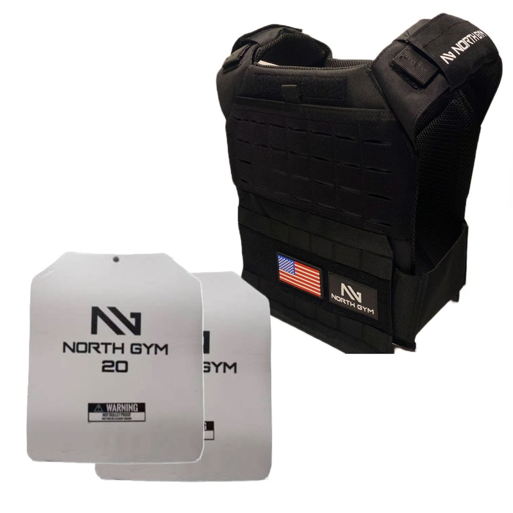 Northgym Adjustable Weighted Vest/Incl. Two 3D Weight Plates in 14lbs / 20lbs/ 30lbs/ 42.5lbs - Optimized Weight Distribution and with Curved Plates for Running, Functional Training and Working Out