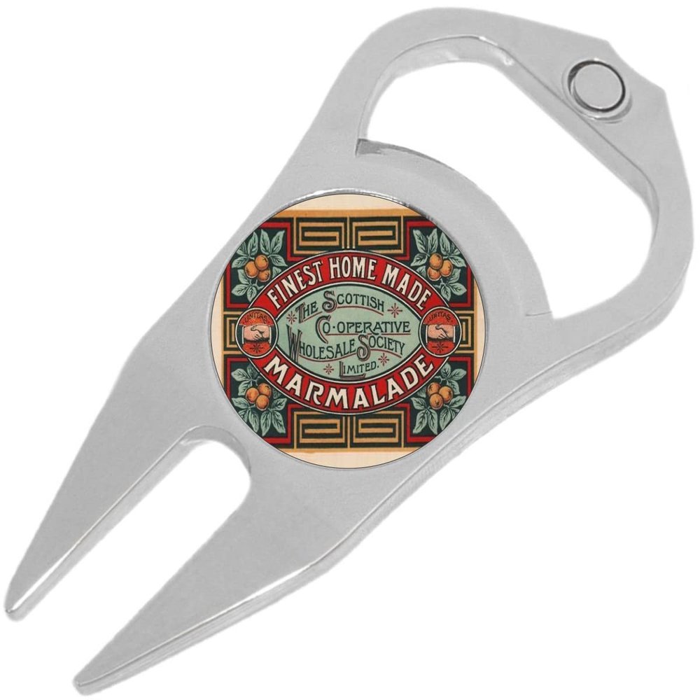 NewCharms Scottish Home Made Marmalade Vintage Label Golf Ball Marker Divot Repair Tool Bottle Opener