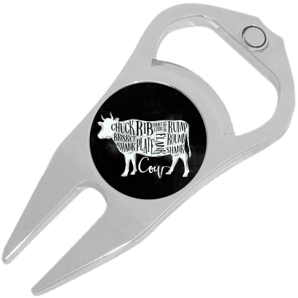 NewCharms Cow Beef Cuts Chalkboard Golf Ball Marker Divot Repair Tool Bottle Opener