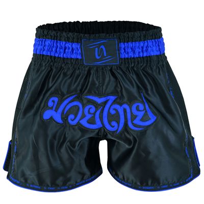PFG PRO - Elite Series Muay Thai Short - Boxing MMA Muay Thai Training & Fight (as1, Alpha, x_l, Regular, Regular, Black Blue)