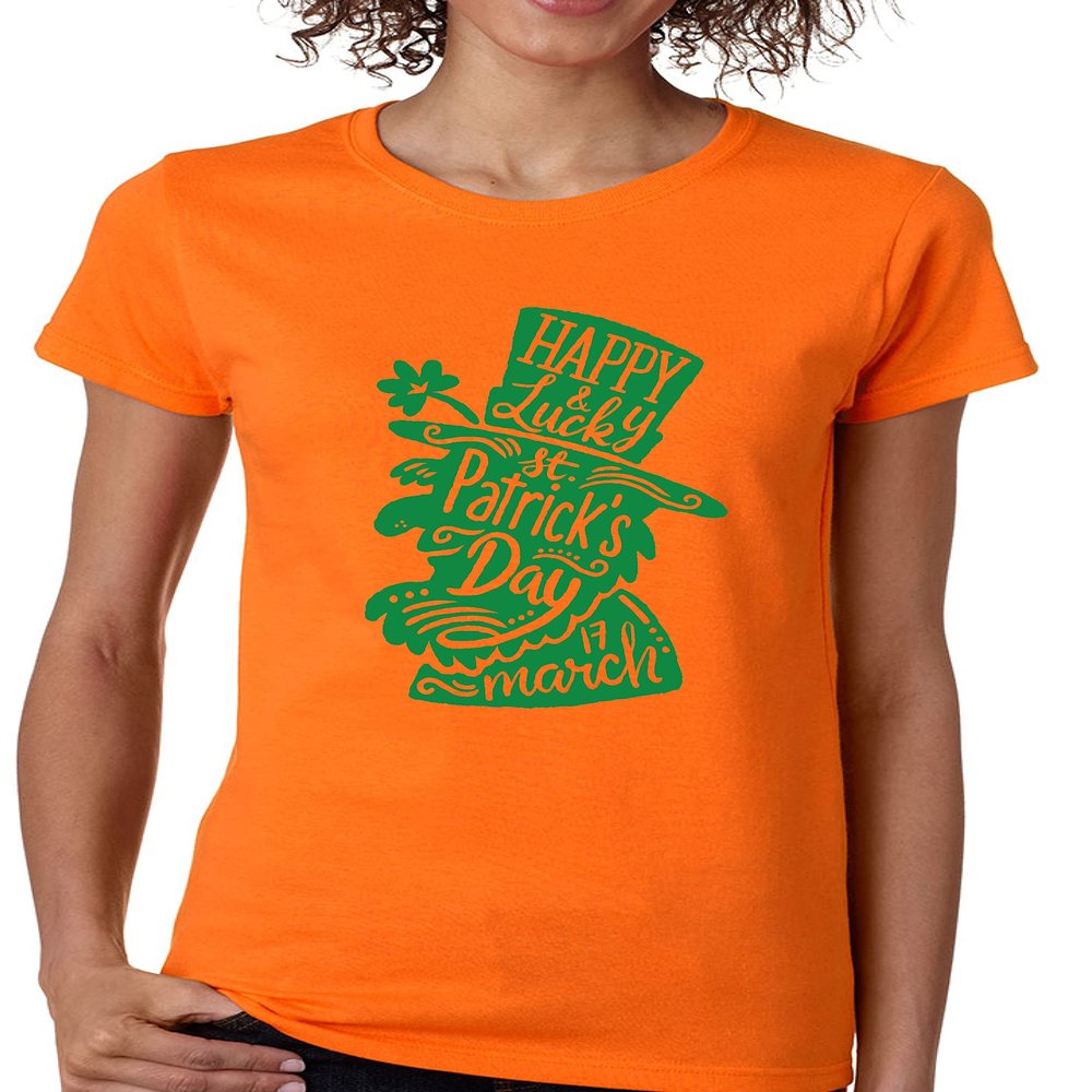 ALLNTRENDS Happy and Lucky Irish Face Leprechaun St. Patrick's Day Women's T Shirt (3XL, Orange)