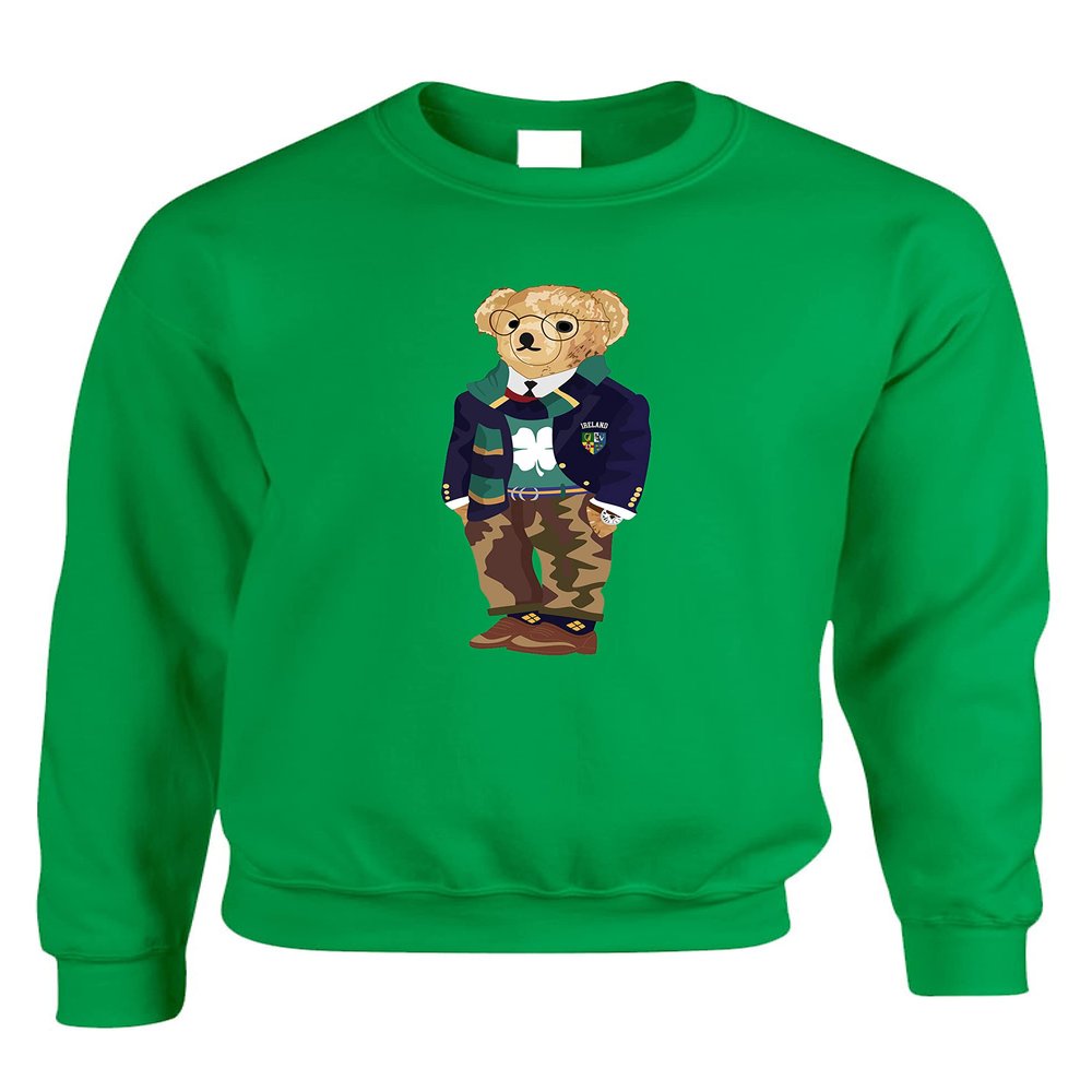 ALLNTRENDS Irish Bear Cute St Patricks Party Top Lucky Shamrock Graphic Sweatshirt (XL, Irish Bear Irish Green)