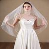 EllieWely 1 Tier Glitter Tulle Pearl Wedding Bridal Veil Blusher Length Ivory F06 view 2
