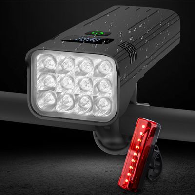 KASLIGHT 12 LED Bike Light Set, 10000 Lumens, USB TypeC Rechargeable, 5 Modes, Water Resistant, Front Left, Rear Right, Aluminum, Handlebar Mount, Bike Headlight Taillight Combination