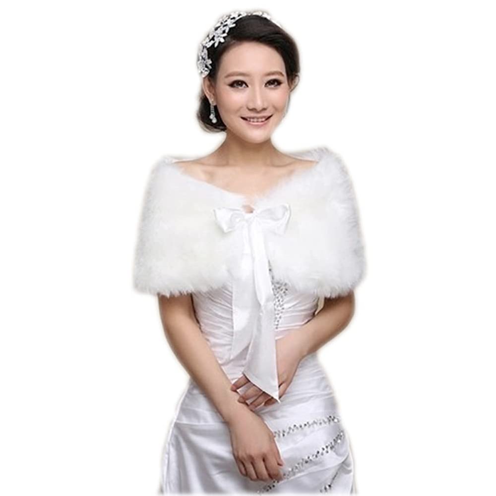 PENINSULA LOVE Faux Fur Shawl Elegant Wedding Shoulder Wrap 20s Sleeveless Bridal Scarf Evening Party Cover Up for Women
