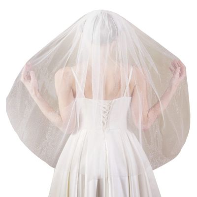 EllieWely 1 Tier Glitter Tulle Wedding Bridal Veil Blusher Length Champagne F01