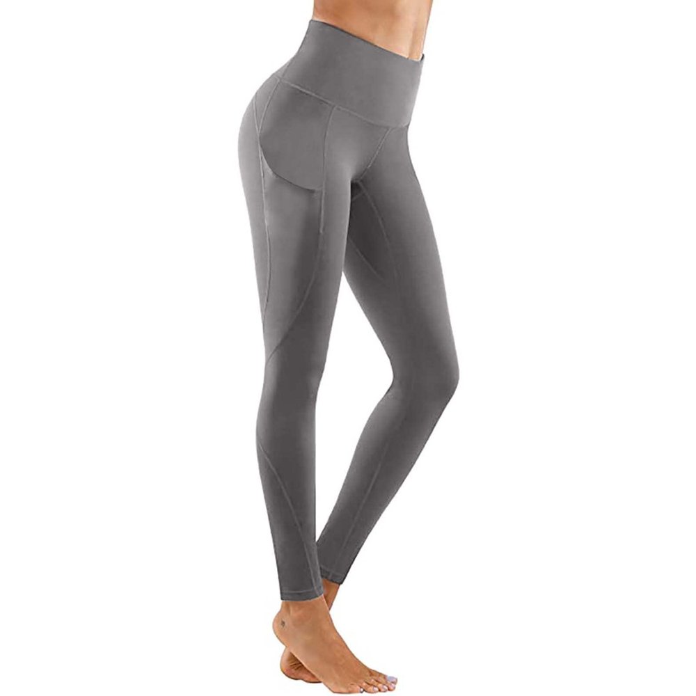 XUNRYAN Yoga Pants with Pockets Women Workout Leggings Compression Pants Gym Running Athletic Leggings Skinny Tights Gray