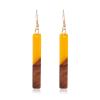 Lightweight Bohemian Wooden Acryluc Resin Geometric Bar Rould Drop Dangle Natural Wood Earrings Ethnic African Western Statement Handmade Jewelry for Women-yellow view 1