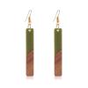Lightweight Bohemian Wooden Acryluc Resin Geometric Bar Rould Drop Dangle Natural Wood Earrings Ethnic African Western Statement Handmade Jewelry for Women-green view 1