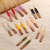 Lightweight Bohemian Wooden Acryluc Resin Geometric Bar Rould Drop Dangle Natural Wood Earrings Ethnic African Western Statement Handmade Jewelry for Women-green view 3