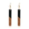 Lightweight Bohemian Wooden Acryluc Resin Geometric Bar Rould Drop Dangle Natural Wood Earrings Ethnic African Western Statement Handmade Jewelry for Women-black view 1