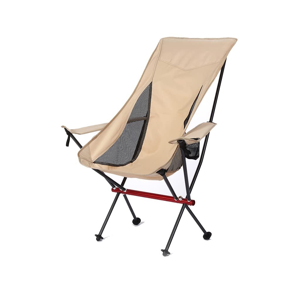 ALSODI Ultra-Light Camping Aluminum Alloy Fishing Chair, Outdoor Folding Chair, Portable Backrest Armchair,Beige