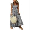 chouyatou Women's Retro Plaid Smocked Dress Spaghetti Strap Flounce Long Dress (Medium, Black) view 1