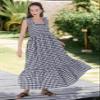chouyatou Women's Retro Plaid Smocked Dress Spaghetti Strap Flounce Long Dress (Medium, Black) view 3