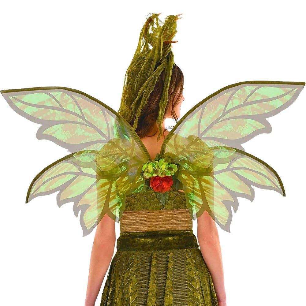 Green Woodland Fairy Wings - 32" x 38.37", 1 Pc - Lightweight, Lush Polyester - Charming & Magical - Perfect For Costumes, Parties, & Festive Events