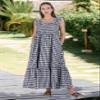 chouyatou Women's Retro Plaid Smocked Dress Spaghetti Strap Flounce Long Dress (Large, Black) view 2