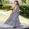 chouyatou Women's Retro Plaid Smocked Dress Spaghetti Strap Flounce Long Dress (Large, Black) view 4