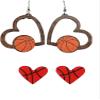 2 Pairs Sports Game Ball Football Basketball Wooden Earrings for Women Lightweight Heart Shaped Sports Rugby Baseball Volleyball Stud Earrings Sports Fans Players Jewelry -Style 2 view 1