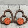 2 Pairs Sports Game Ball Football Basketball Wooden Earrings for Women Lightweight Heart Shaped Sports Rugby Baseball Volleyball Stud Earrings Sports Fans Players Jewelry -Style 2 view 2