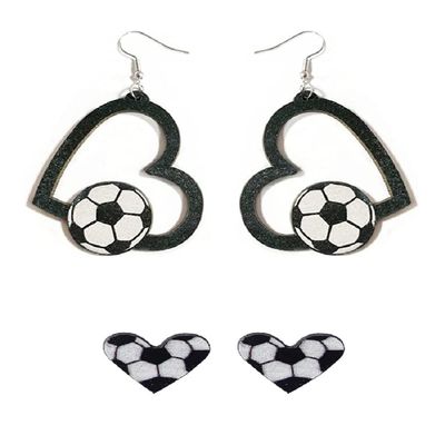 2 Pairs Sports Game Ball Football Basketball Wooden Earrings for Women Lightweight Heart Shaped Sports Rugby Baseball Volleyball Stud Earrings Sports Fans Players Jewelry -Style 5
