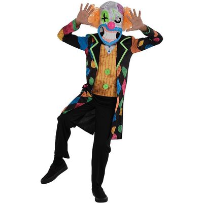 Multicolor Bruiser The Clown Costume Set - Medium (8-10) - Includes Top, Pants, & Mask, Ideal for Halloween and Costume Parties