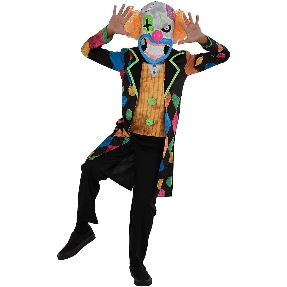 Multicolor Bruiser The Clown Costume Set - Medium (8-10) - Includes Top, Pants, & Mask, Ideal for Halloween and Costume Parties