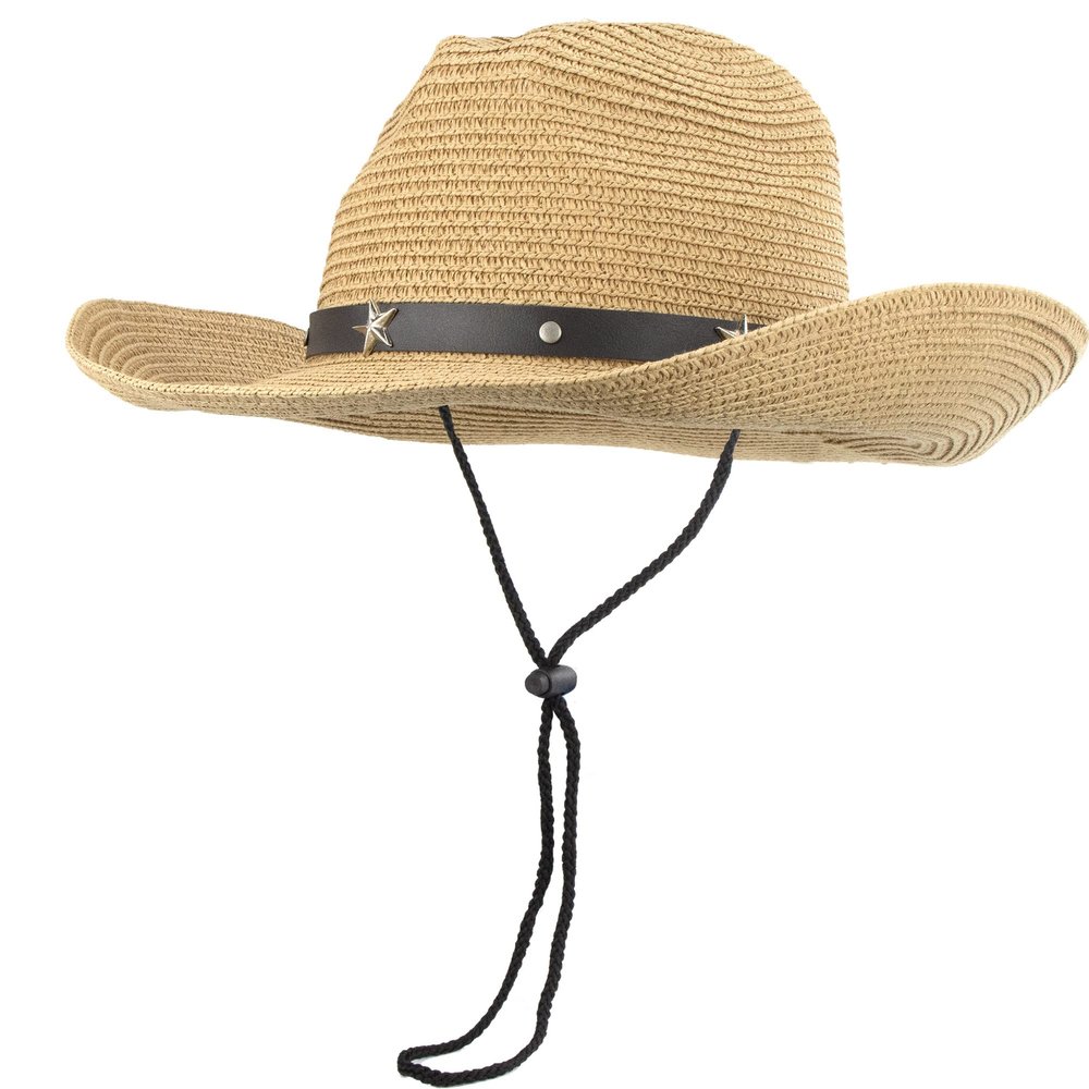 Straw Western Cowboy Hat for Toddler Girls Boys Summer Sun Hat Western Cowgirl for Kids 5-9Yrs Khaki