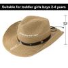 Straw Western Cowboy Hat for Toddler Girls Boys Summer Sun Hat Western Cowgirl for Kids 5-9Yrs Khaki view 3