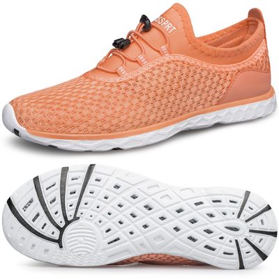 DOUSSPRT Women's Water Shoes Quick Drying Sports Aqua Shoes Orange Size 9