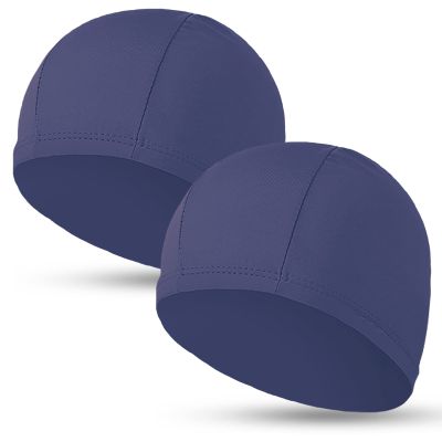 2pcs Cloth Swim Caps for Both Women & Men & Kids Fabric Durable Non-Waterproof Elastic Swimming Pool Cap Bathing Cap for Long and Short Hair (Dark Blue)