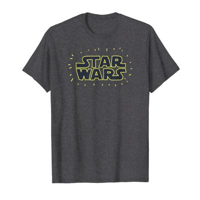 Amazon Essentials Men's Bright Yellow Doodle Logo T-Shirt, Dark Grey, Small