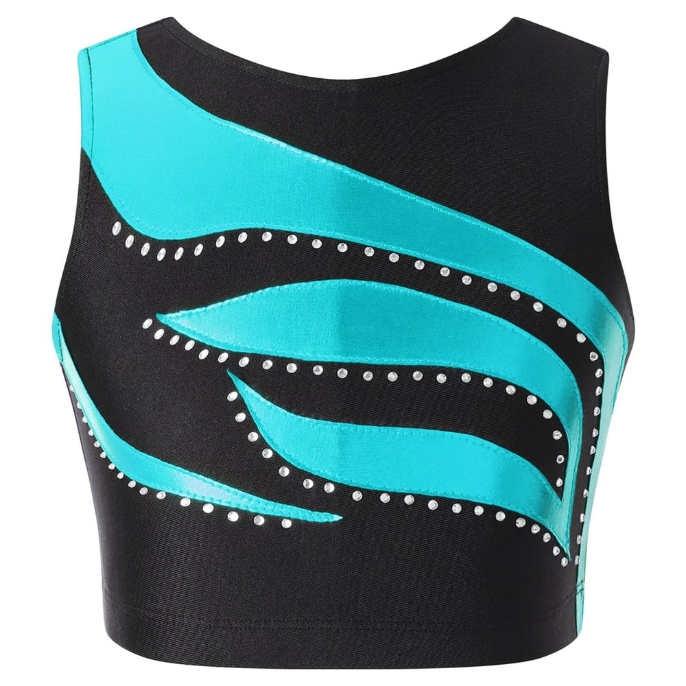 CHICTRY Kids Girls Active Shirts Sleeveless Rhinestones Metallic Dance Sports Tank Crop Tops Lake Green 6 Years