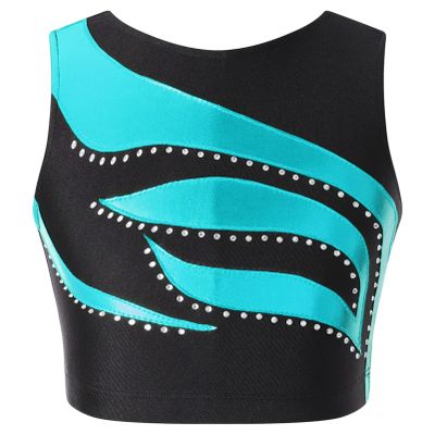 CHICTRY Kids Girls Active Shirts Sleeveless Rhinestones Metallic Dance Sports Tank Crop Tops Lake Green 8 Years